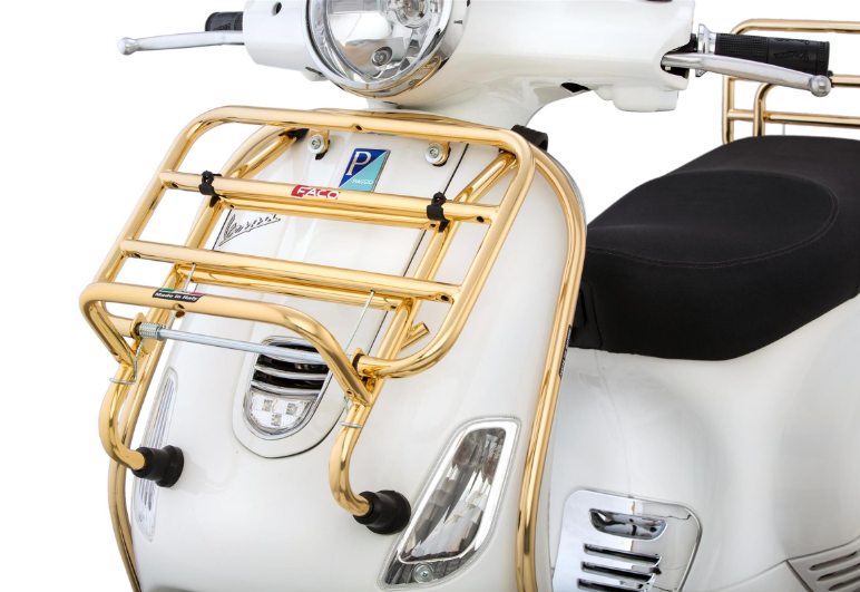 Portaequipajes delantero para Vespa LX/LXV 50-150cc, plegable, dorado