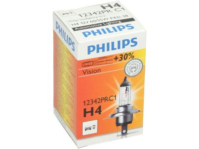 Bombilla Philips, H4, Vision+30% más de luz, 12 V, 60/55 W, P43t