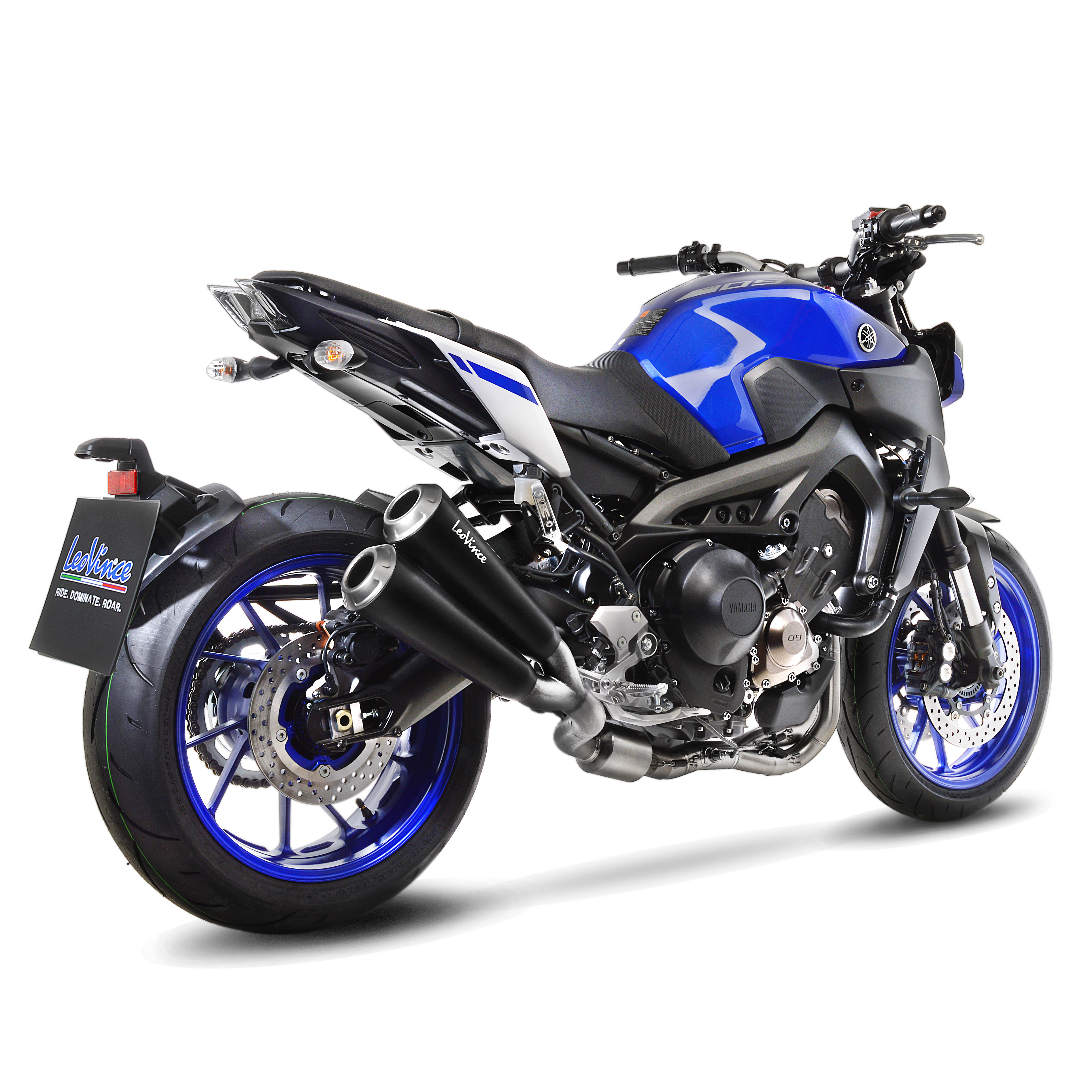 Escape LeoVince GP Duals para Yamaha MT-09, acero inoxidable negro, slip on, Euro4, homologación E