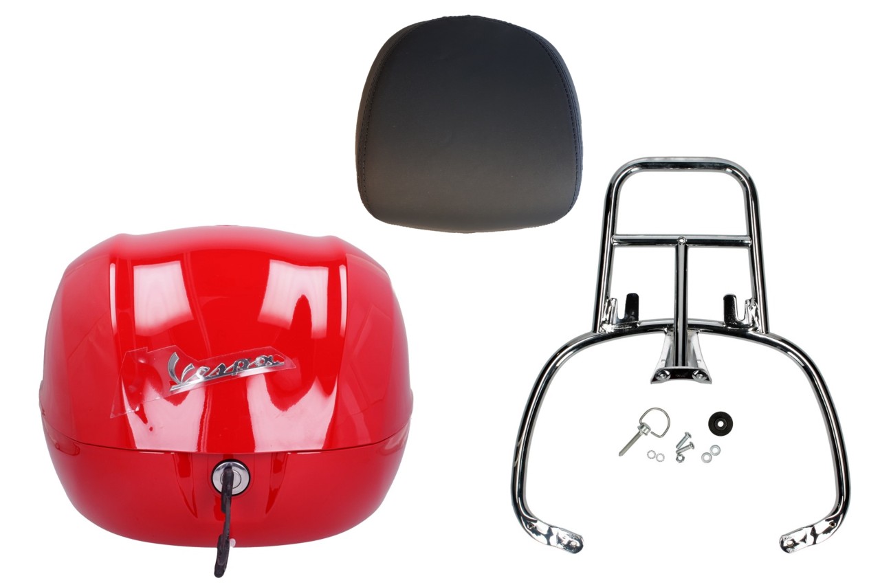 Kit baúl 32L dragón rojo (894), respaldo negro para Vespa Sprint / Primavera
