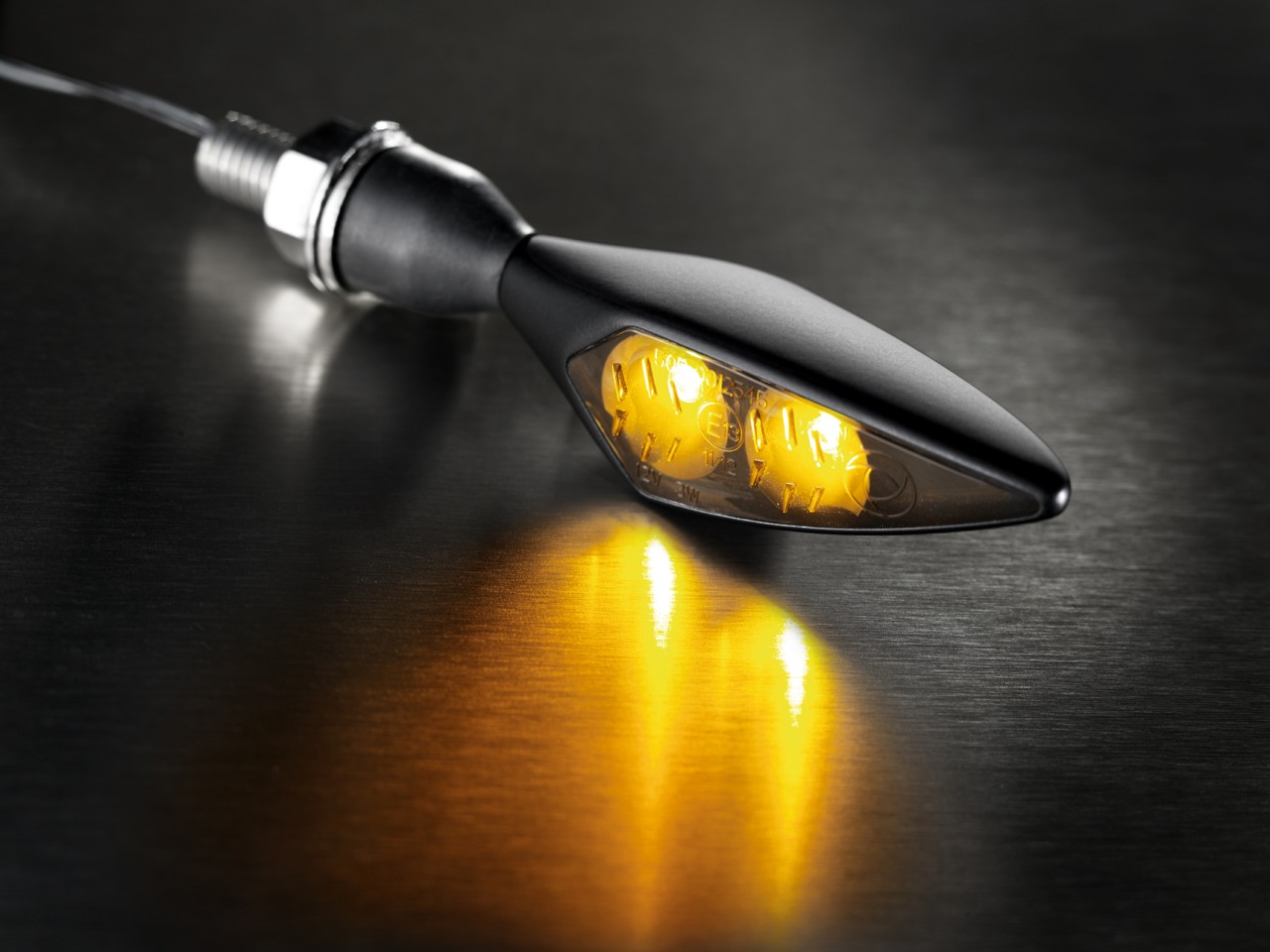 Indicador Kellermann, Rhombus Dark, acero, LED, VR/HL, 12 V, negro satinado, M8x20, homologado E