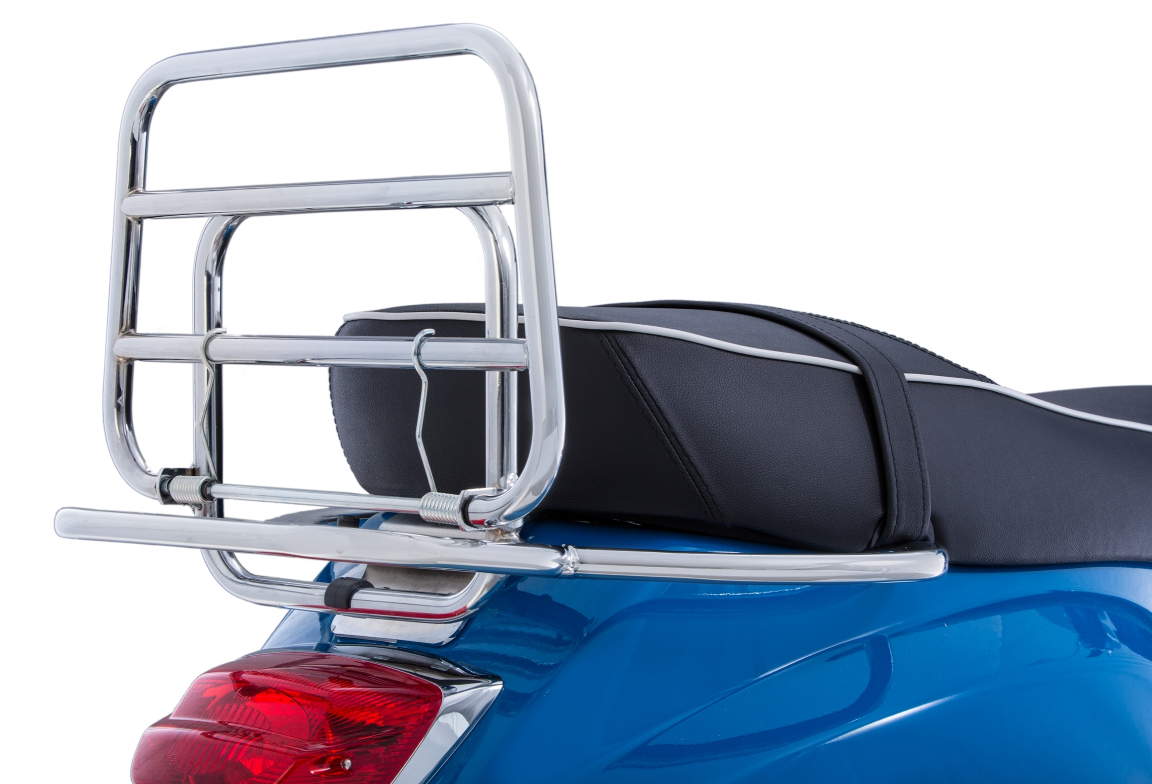 Portaequipajes trasero para Vespa LX/LXV/S 50-150cc, plegable, cromado