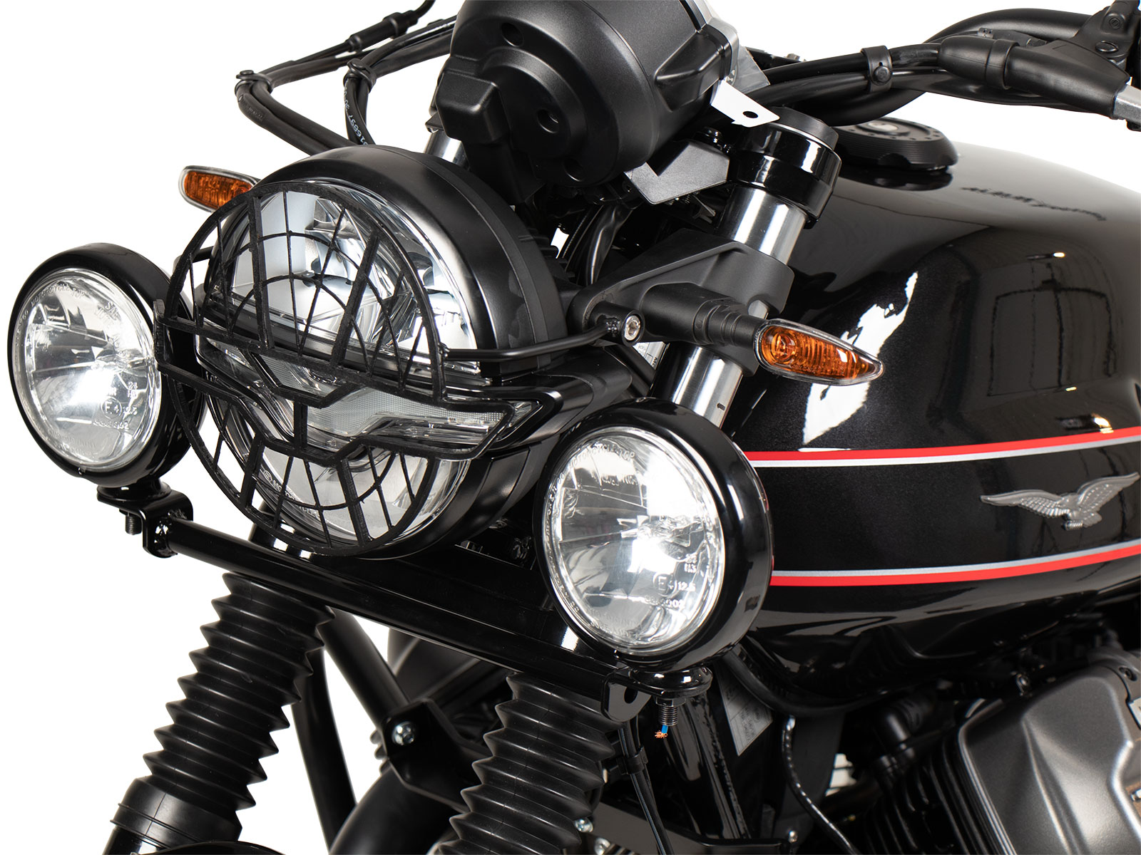 Protector de faros negro para Moto Guzzi V7 850 Special/Stone/Centenario (21-24) Hepco & Becker