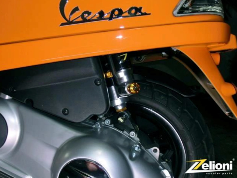 Amortiguador trasero ZELIONI para Vespa LX/LXV/S 125/150cc, plata/naranja/negro