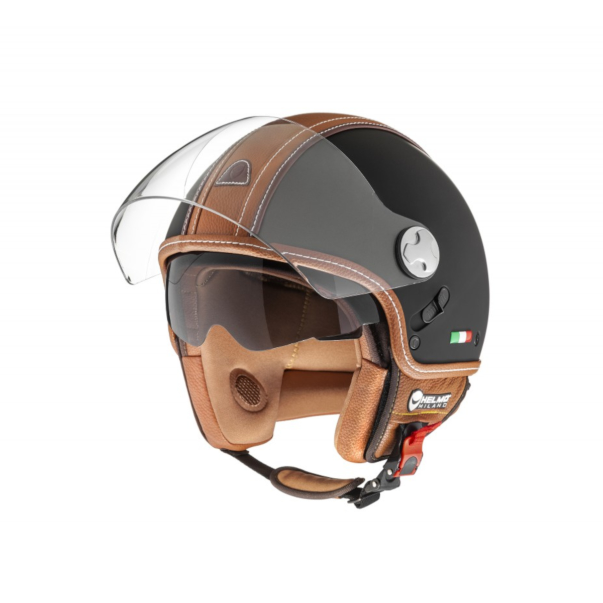 Helmo Milano Demi Jet, PelleDura Premium, negro mate, marrón
