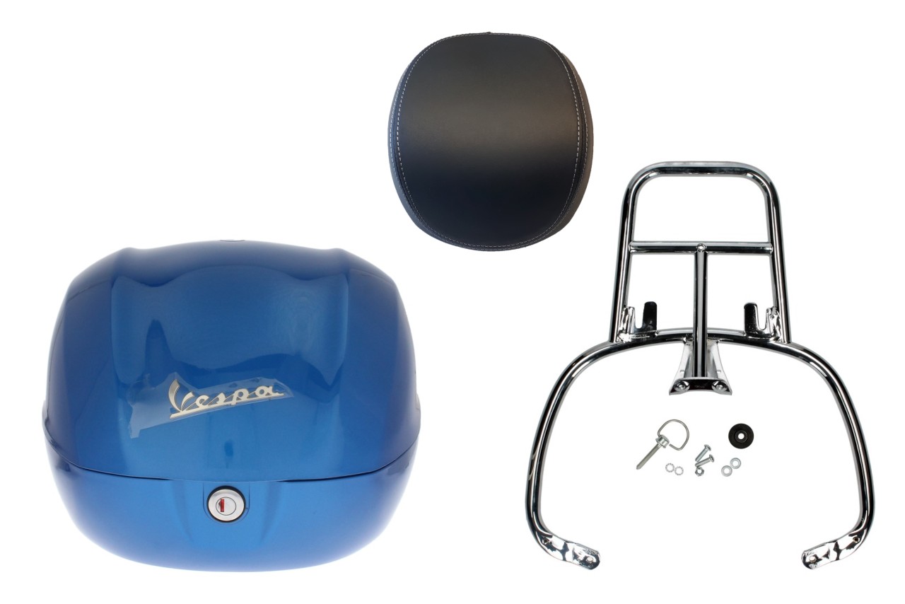 Kit baúl 32L azul (261/A), respaldo negro para Vespa Sprint / Primavera