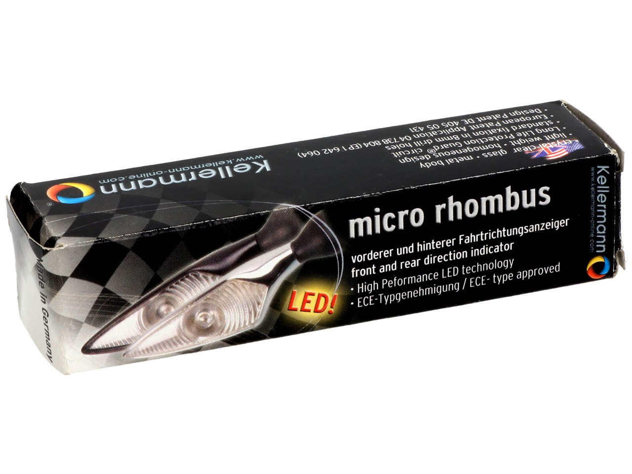 Indicador Kellermann, rombo, acero, LED, VR/HL, 12 V, cromo brillante, M8x20, homologado E