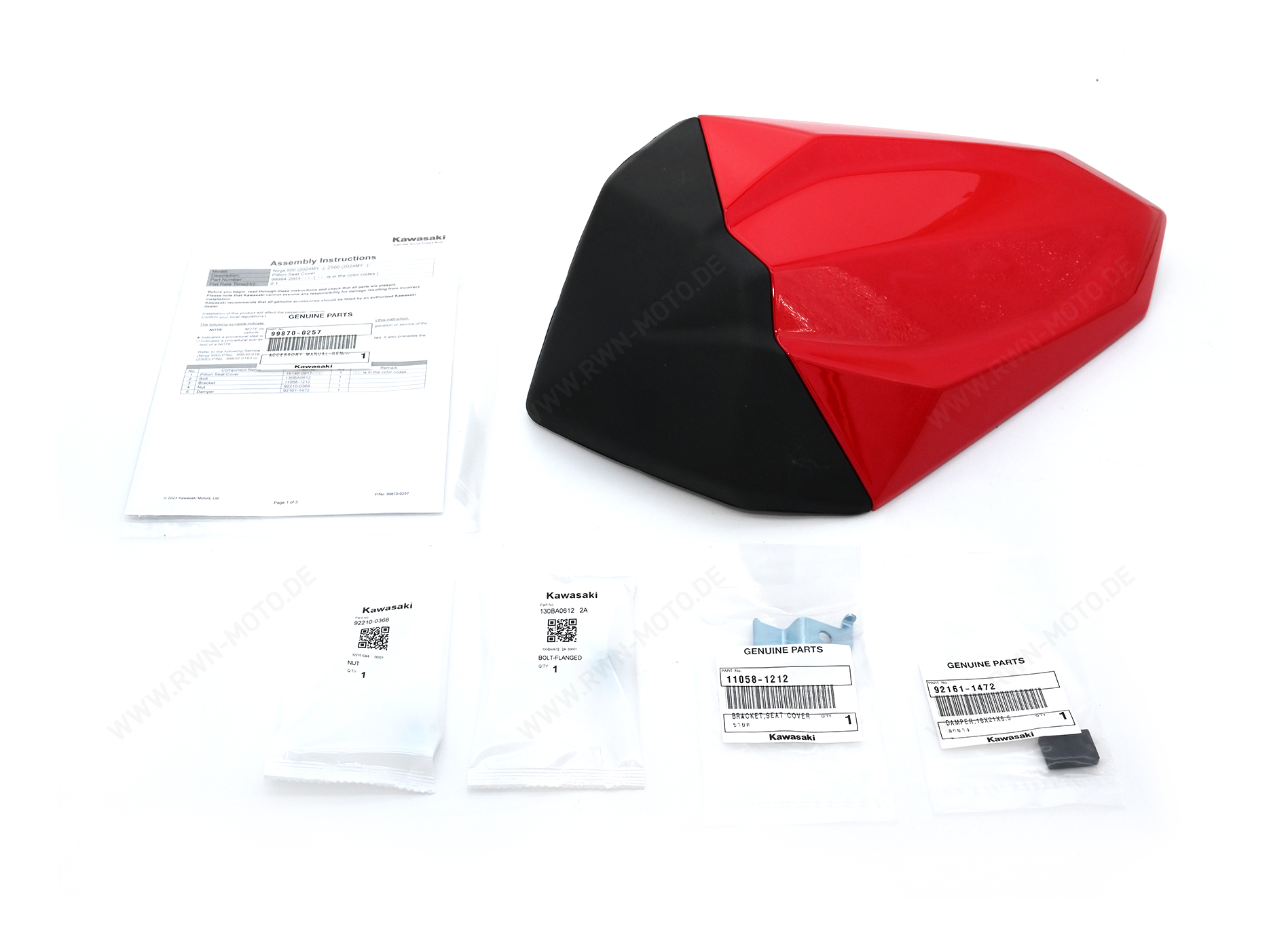 Funda asiento pasajero Rojo Pasión (234) para Kawasaki Ninja 500 SE / Z 500