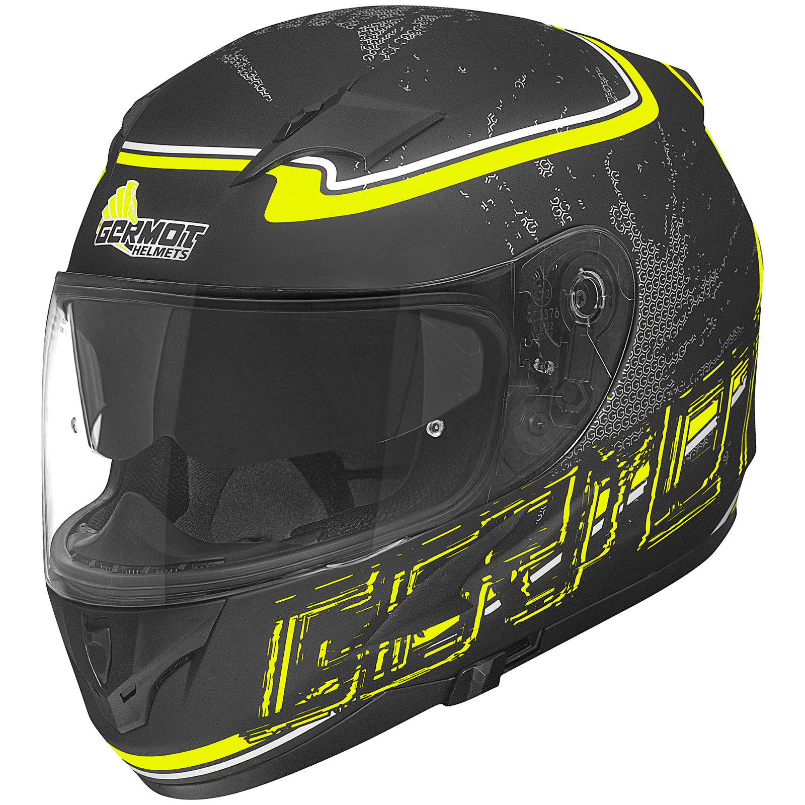 Casco integral Germot GM 306, negro mate/amarillo fluo