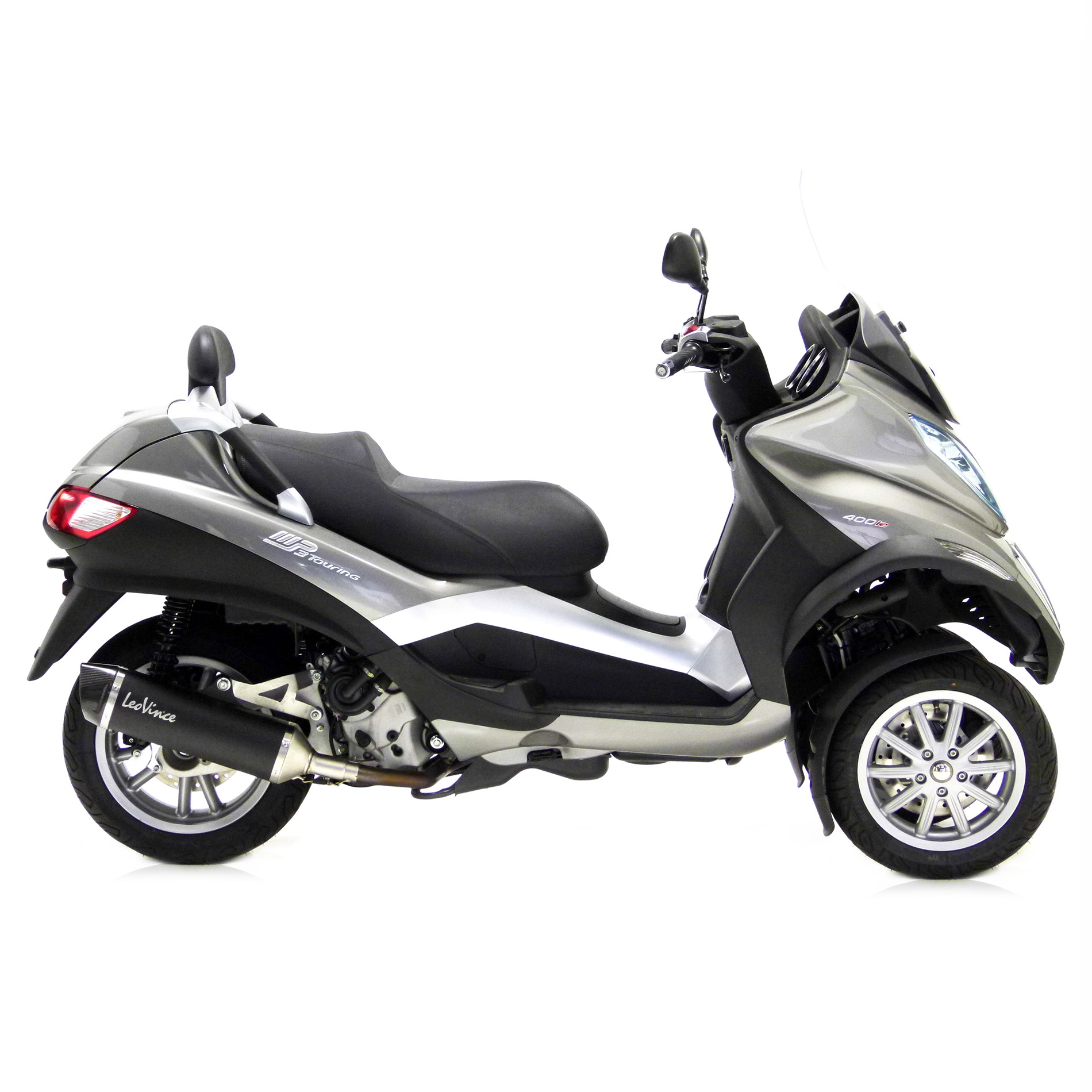 Sistema de escape LeoVince SBK Nero Evo 2, acero inoxidable, slip on para Piaggio MP3 400 / 500
