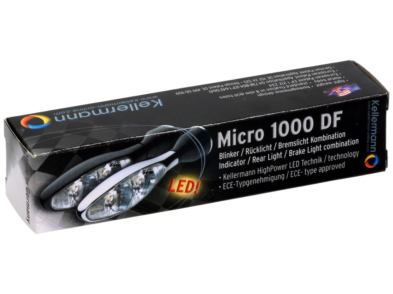 Indicador Kellermann, luz trasera y de freno, Micro 1000 DF, acero, LED, HL/HR, 12 V, cromo brillante
