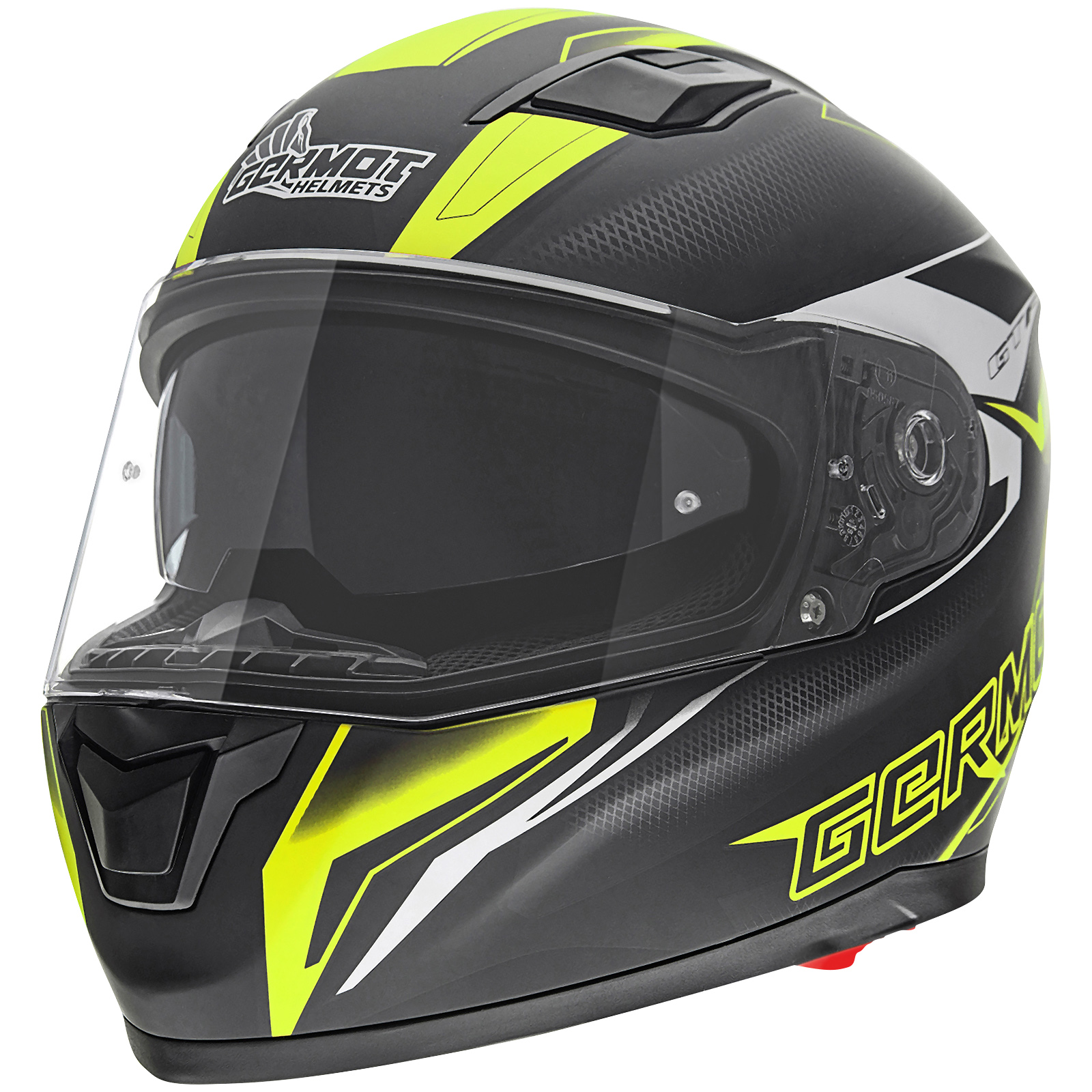 Casco integral Germot GM 330, negro mate/amarillo fluo