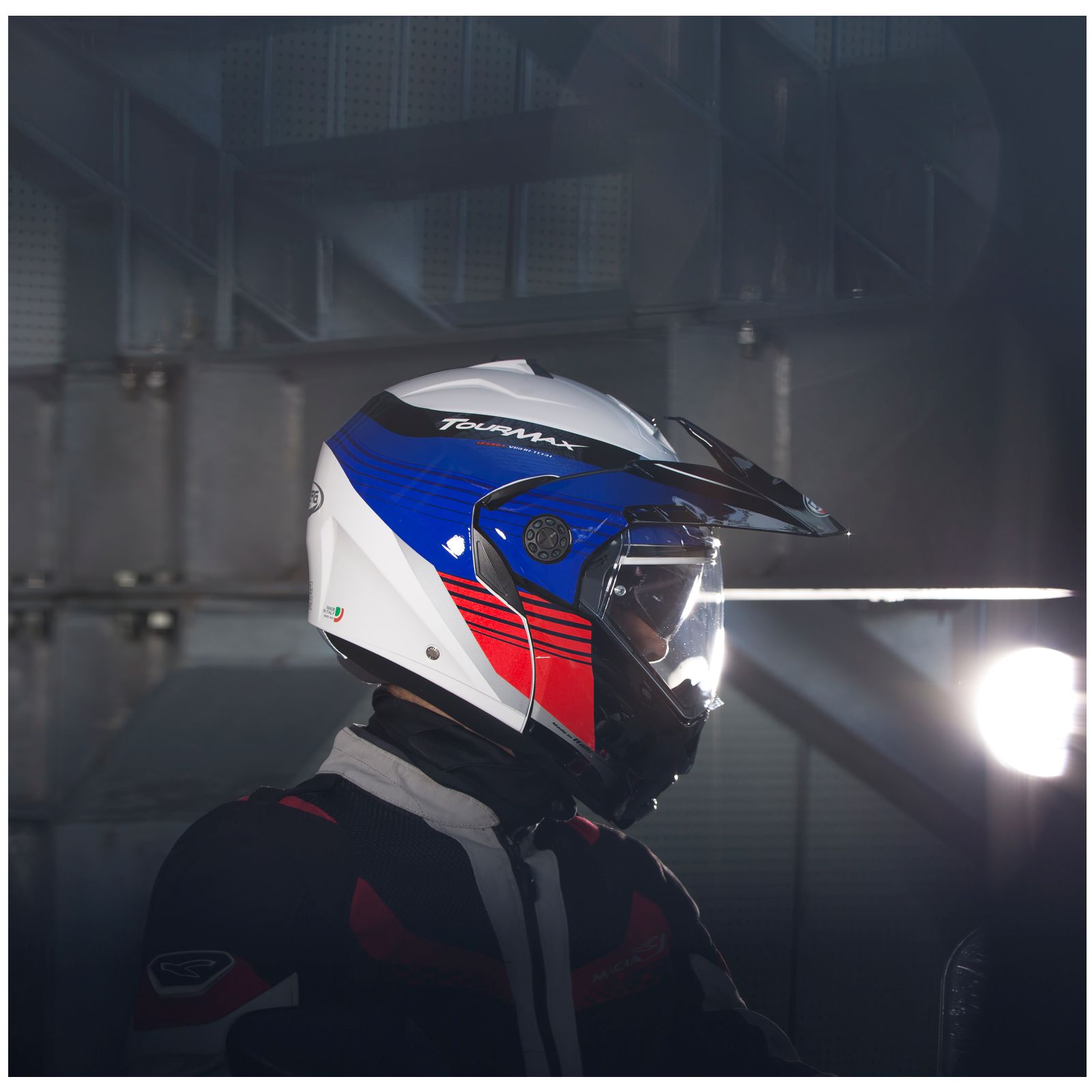 Casco Caberg Tourmax Titan, blanco/azul-rojo