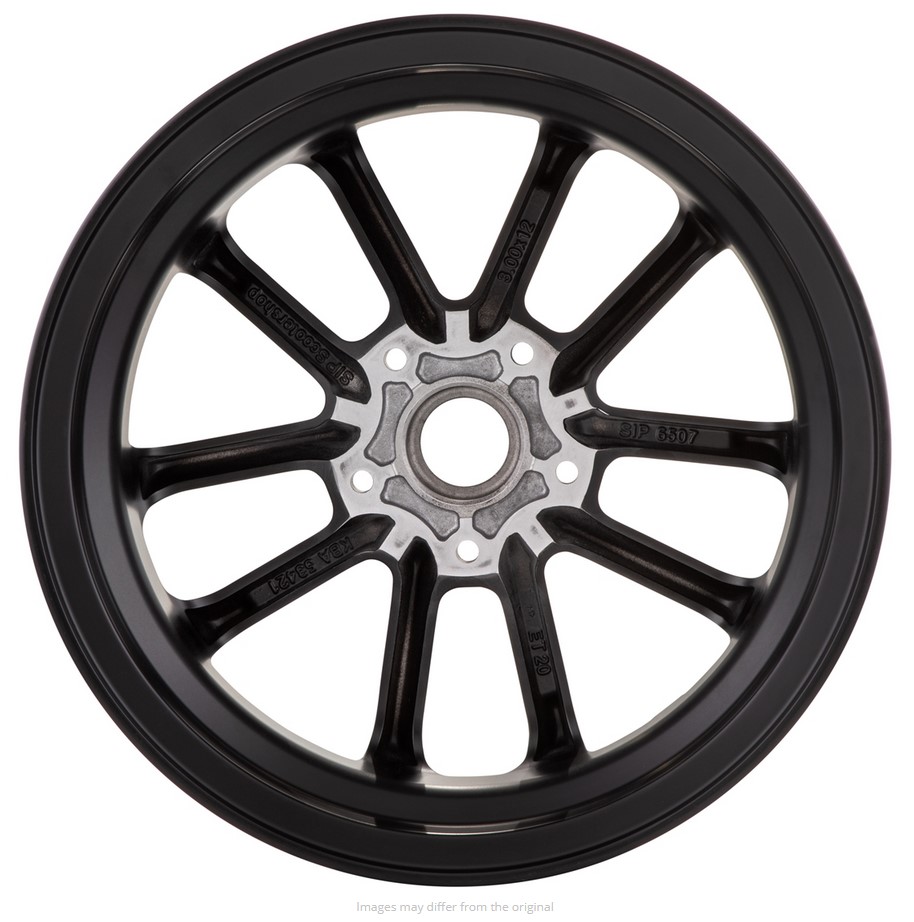 Llanta delantera/trasera 12" para Vespa GTS/GTS Super/GTV/GT 125-300cc, negra con llanta plateada