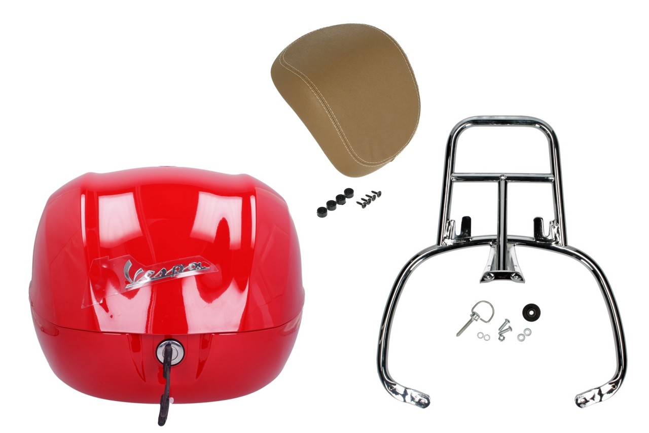 Kit baúl 32L dragón rojo (894), respaldo beige para Vespa Sprint / Primavera