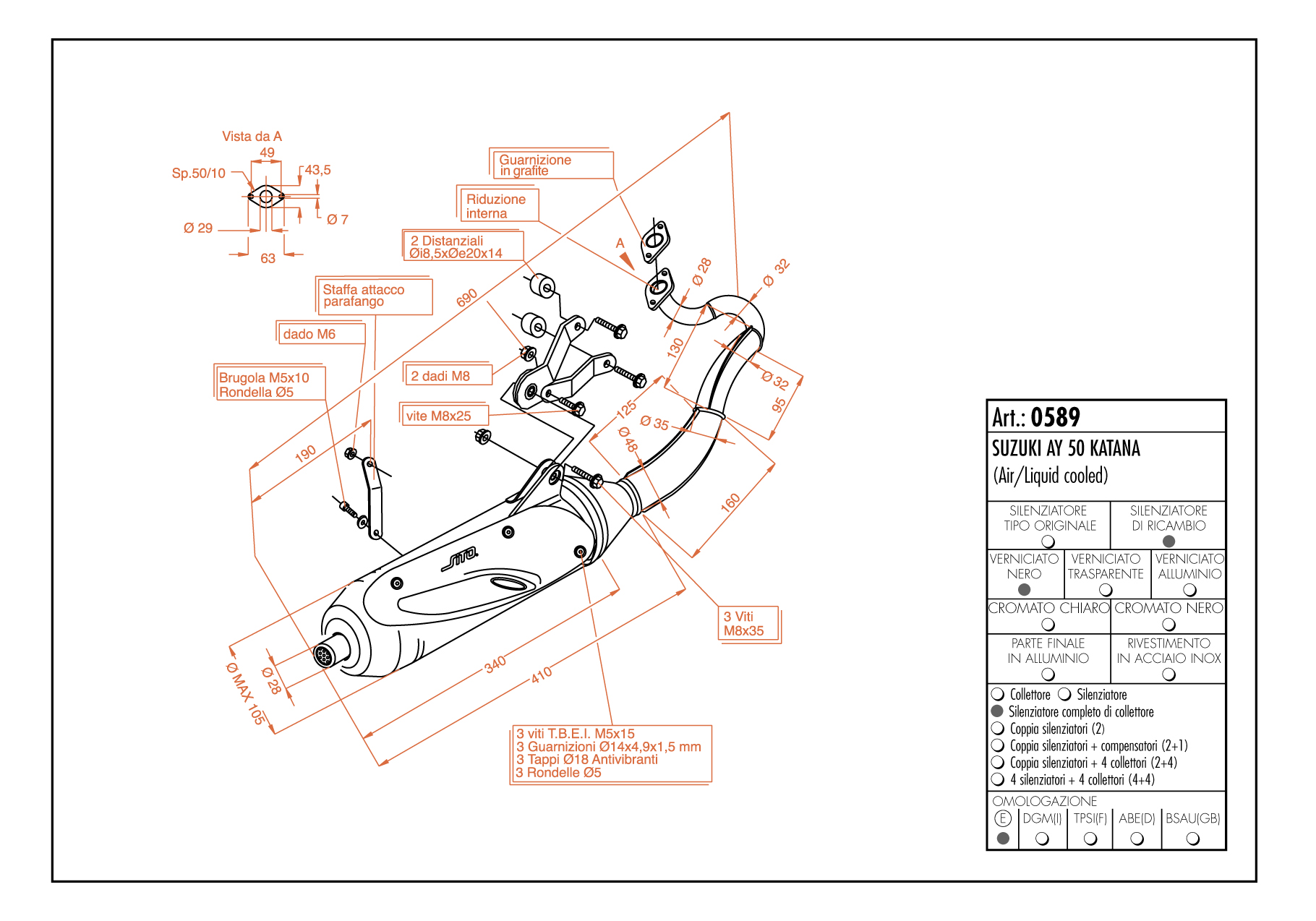 Sito / LeoVince sistema de escape Sito Standard, Full System para Suzuki AY 50 Katana AC / LC (Bj.2002)