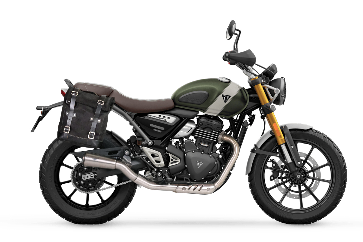 Bolsa lateral de lona izquierda 10L-14L + cuadro Triumph Scrambler 400 X - Beige/Marrón
