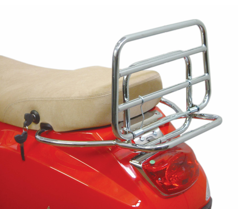 Portaequipajes trasero para Vespa LX/LXV/S 50-150cc, plegable, cromado