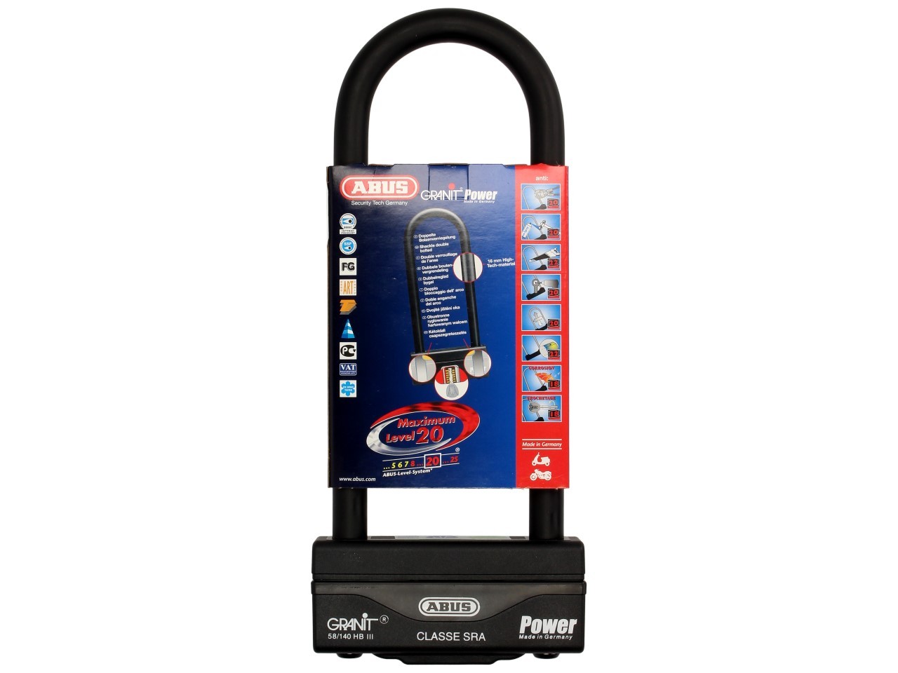 ABUS U-lock 260x83 Granit Power 58 para moto, scooter y Vespa