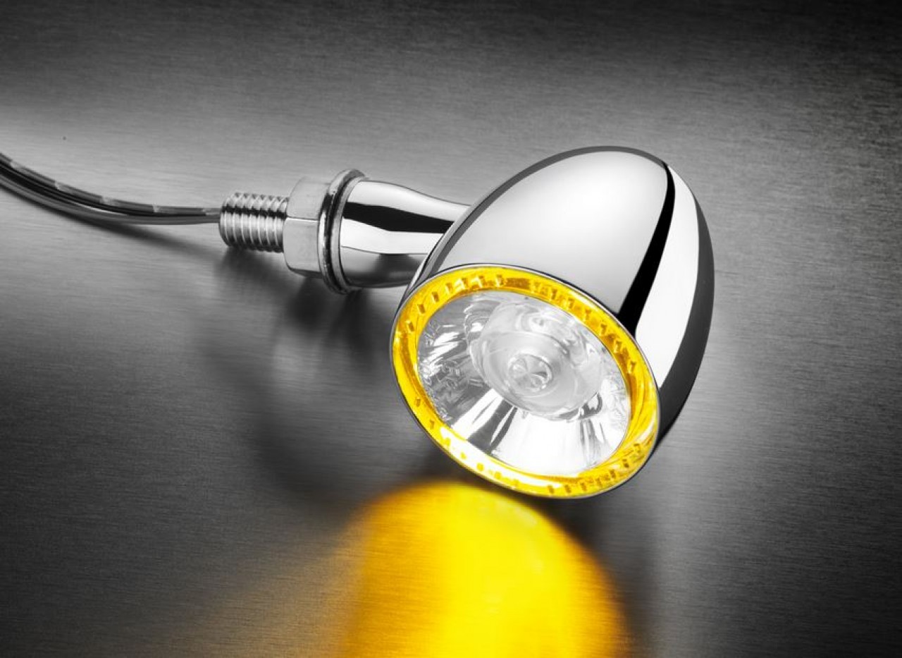 Indicador Kellermann con luz de posición, Bullet 1000 PL, acero, LED, VL/VR, 12 V, cromo brillante