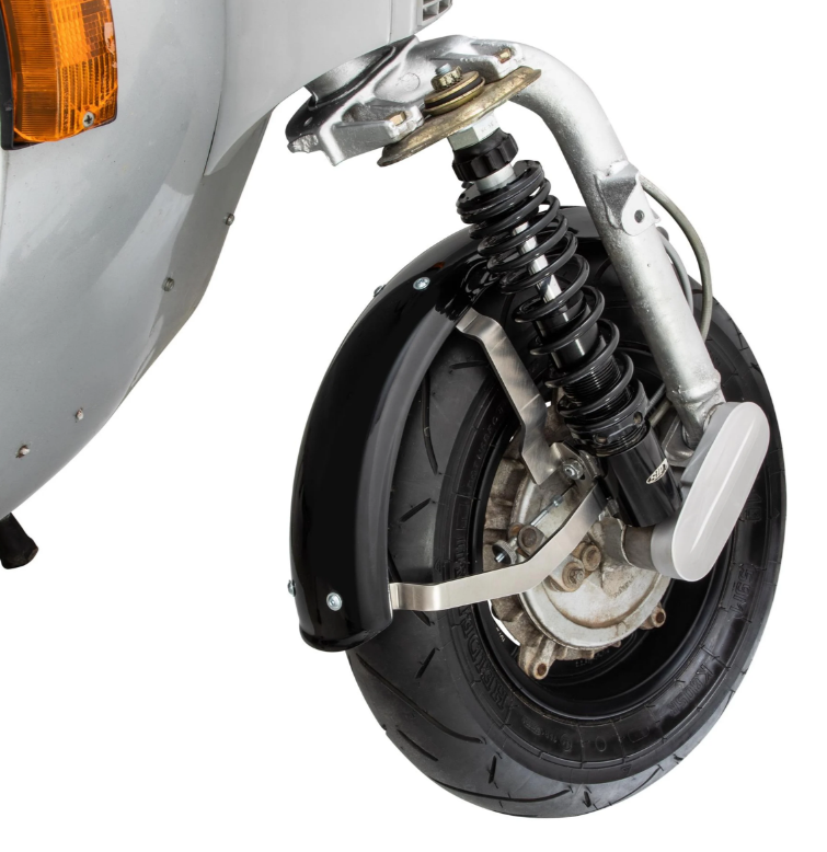 Guardabarros 2.0 Garelli EVO II para Vespa PX 80-200ccm, GRP negro, soporte acero inoxidable cepillado