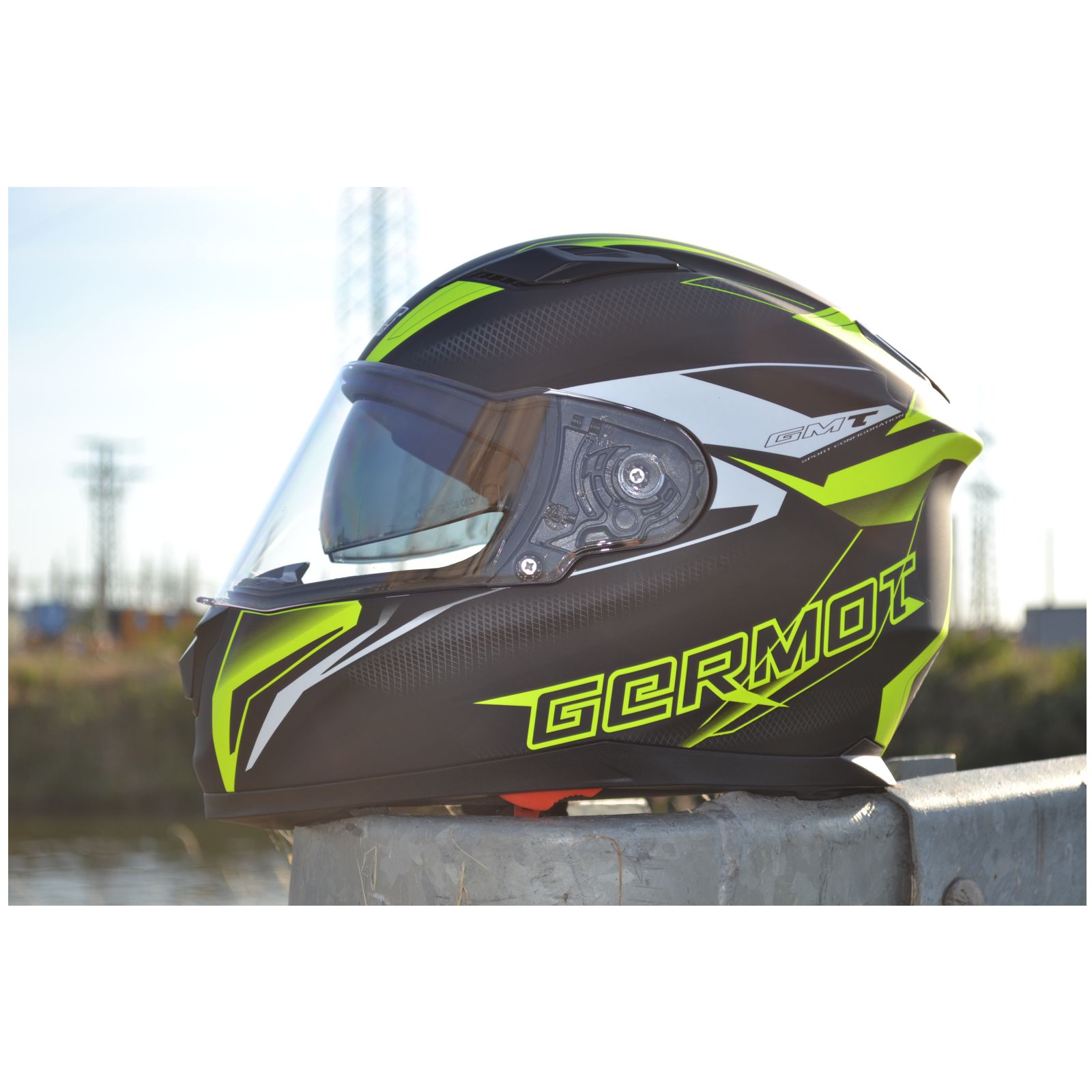 Casco integral Germot GM 330, negro mate/amarillo fluo