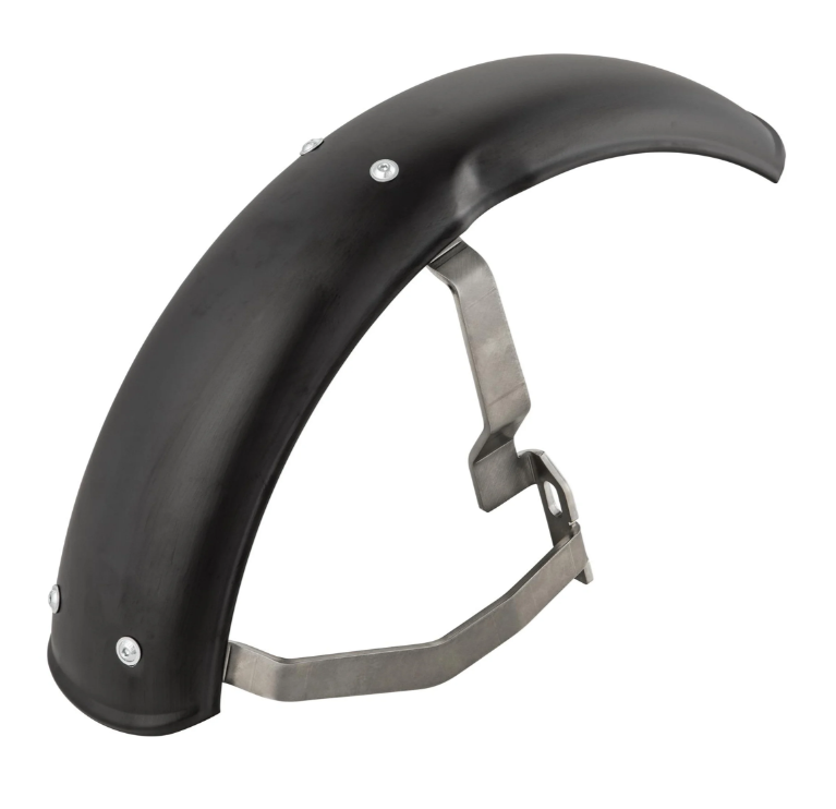 Guardabarros 2.0 Garelli para Vespa PX 80-200ccm, metal negro mate, soporte acero inoxidable cepillado