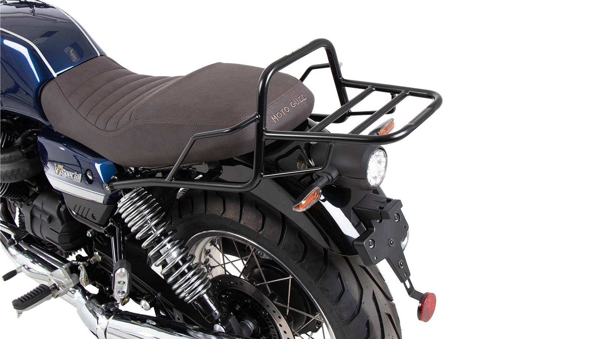 Portaequipajes tubular Topcase negro para Moto Guzzi V7 850 Special/Stone/Centenario (21-24)