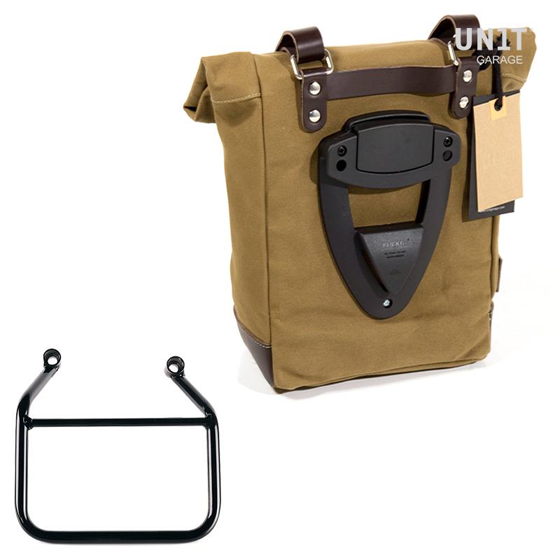 Bolsa lateral de lona izquierda 10L-14L + cuadro Triumph Scrambler 400 X - Beige/Marrón