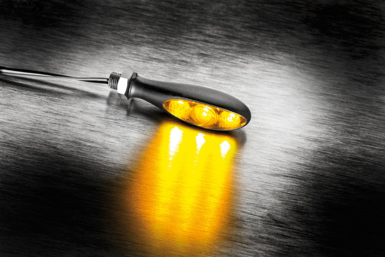 Indicador Kellermann, Micro S Dark, aluminio, LED, V/H, L/R, 12 V, negro satinado, M5x0,5x6,5