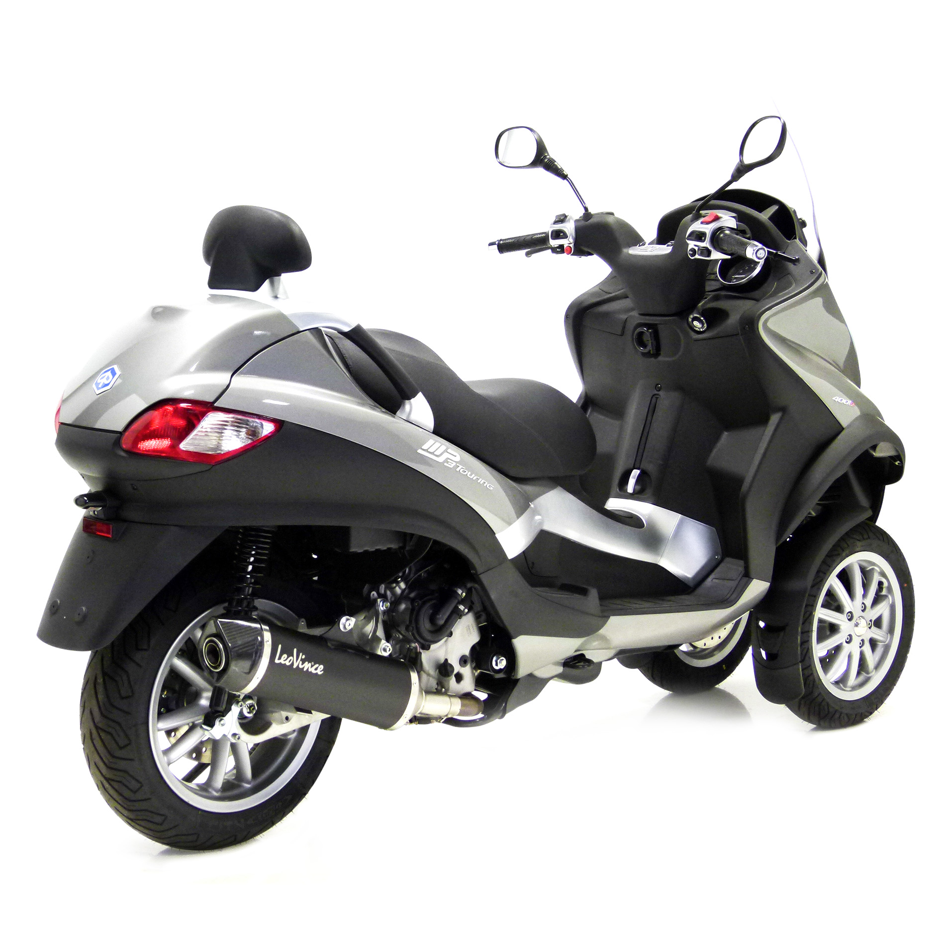 Sistema de escape LeoVince SBK Nero Evo 2, acero inoxidable, slip on para Piaggio MP3 400 / 500