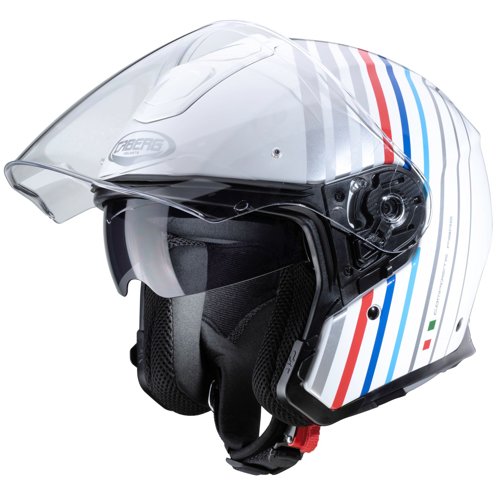 Casco Caberg Flyon Bakari, blanco/plata-azul-rojo