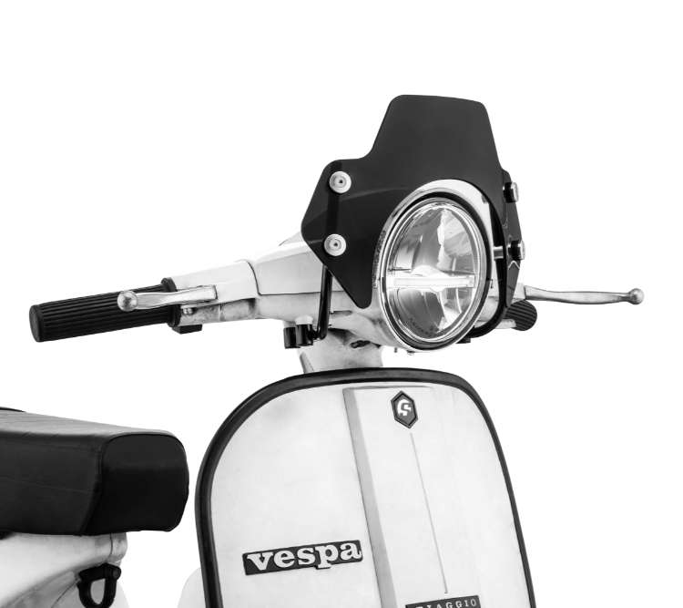 Flyscreen para Vespa PX 80-200ccm, soportes negros, tintado negro