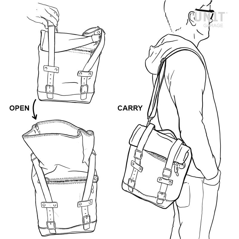 Bolsa lateral de lona izquierda 10L-14L + cuadro Triumph Scrambler 400 X - Beige/Marrón