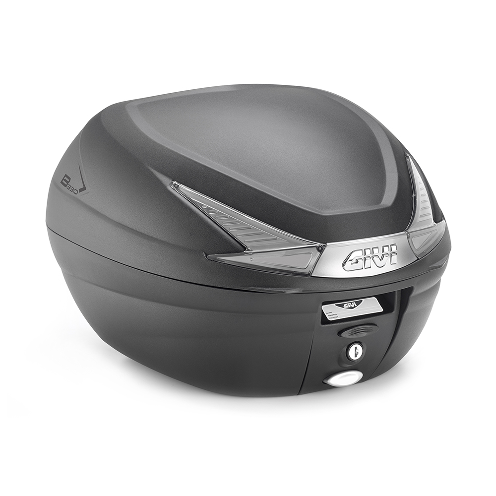 B330 TECH MONOLOCK topcase negro con reflectores transparentes y placa Givi