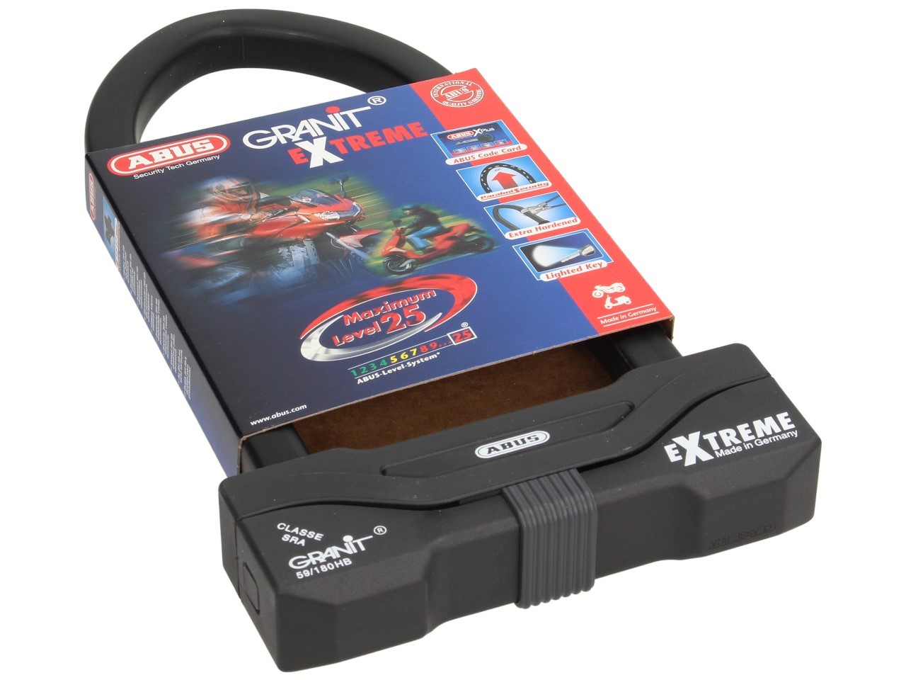 ABUS U-lock 260x111 Granit Extreme Plus 59 para moto, scooter y Vespa