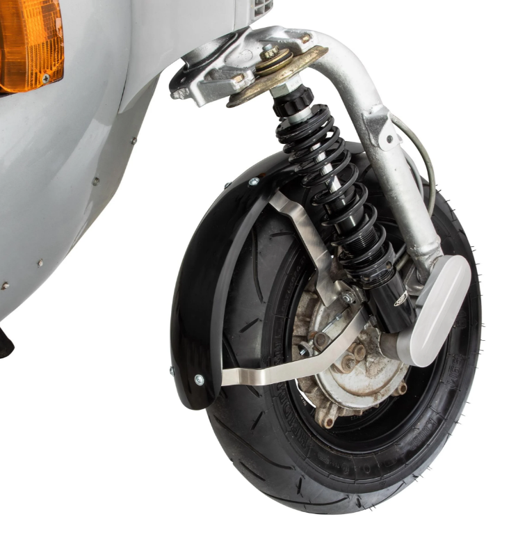 Guardabarros 2.0 Garelli Race EVO II para Vespa PX 80-200ccm, GRP negro, soporte acero inoxidable cepillado