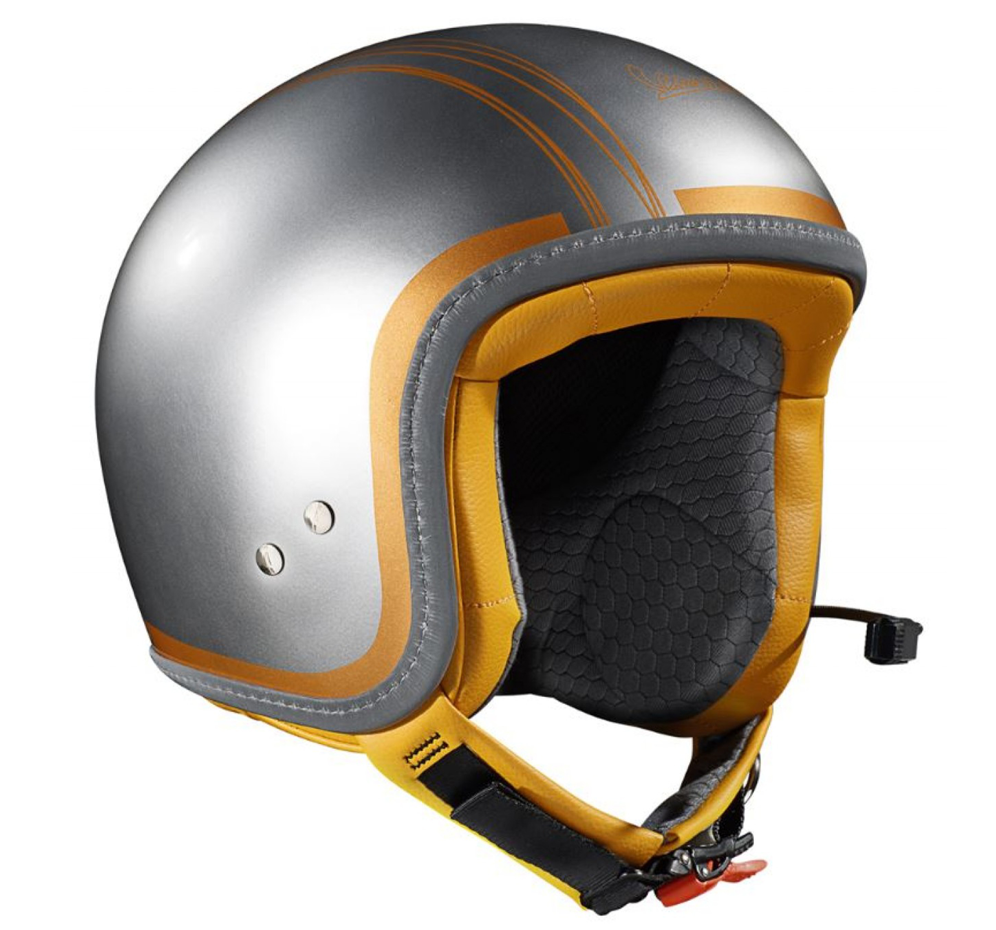 Casco Vespa jet Elettrica Tech blu (Bluetooth) plata naranja