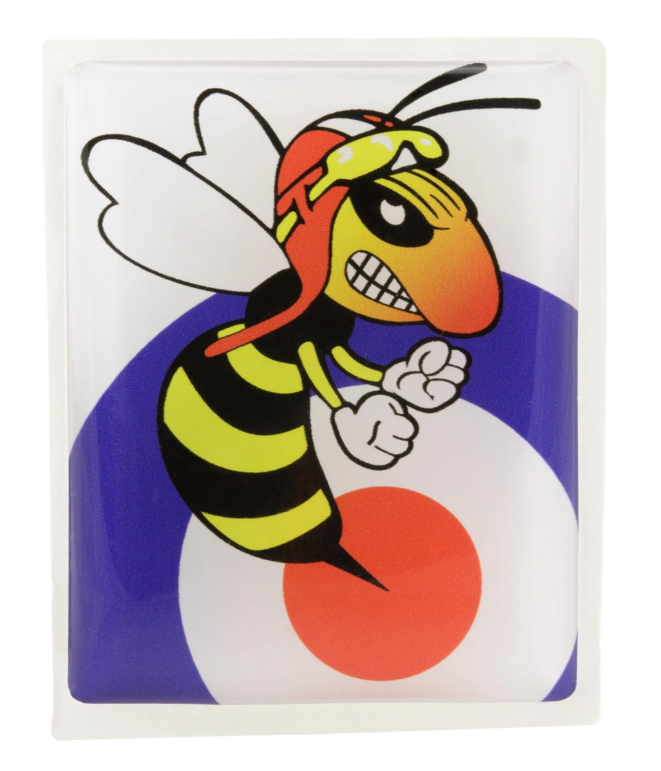 Emblema Vespa "Objetivo avispa malvada" cascada de 4 esquinas, azul/blanco/rojo