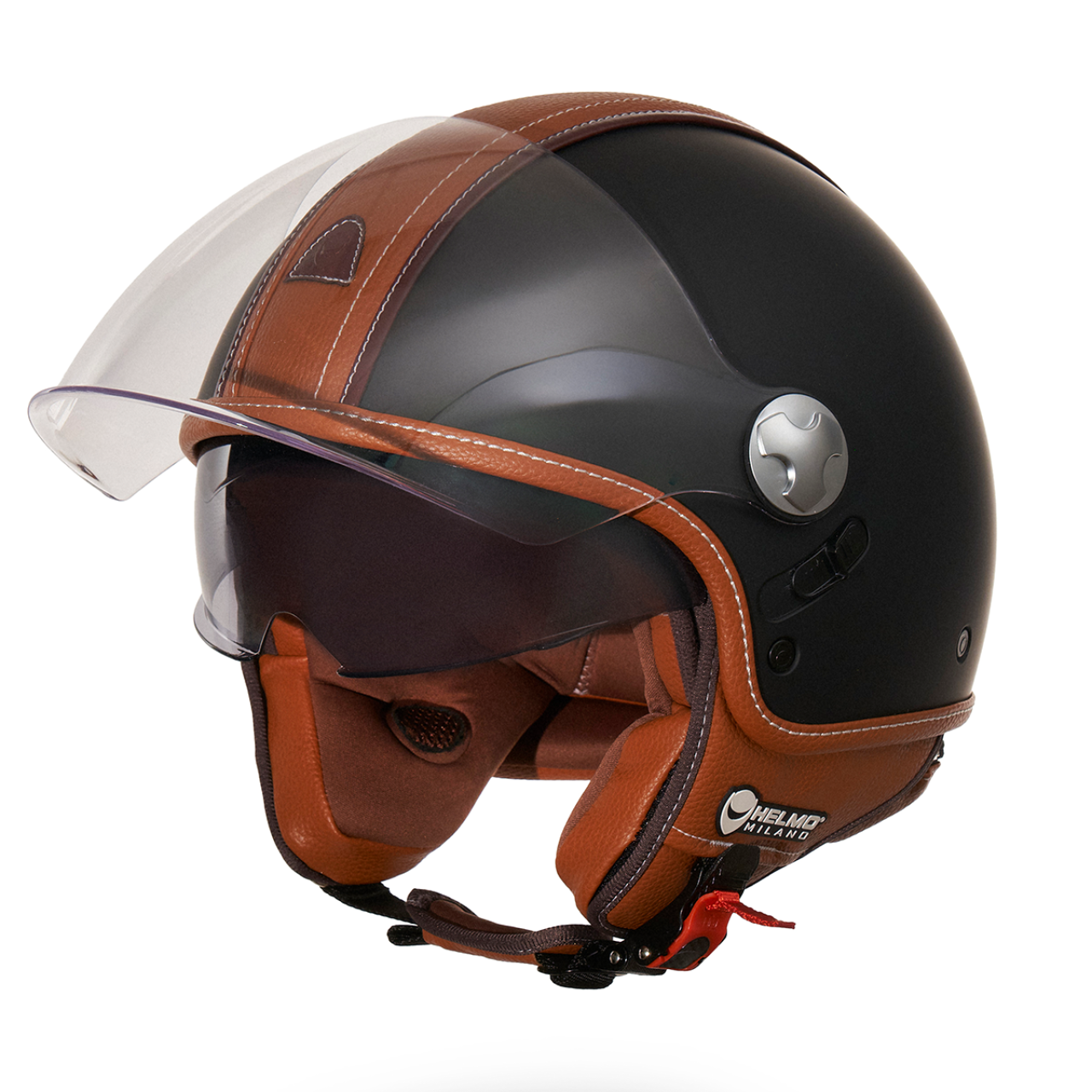 Helmo Milano Demi Jet, PelleDura Premium, negro mate, marrón