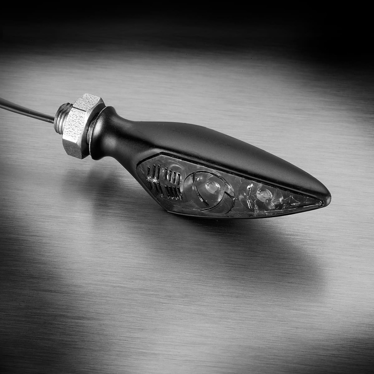 Indicador Kellermann, Rhombus S Dark, aluminio, LED, VR/HL, 12 V, negro satinado, M5x0,5x6,5