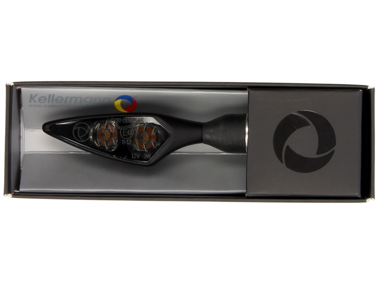 Indicador Kellermann, Rhombus Dark, acero, LED, VR/HL, 12 V, negro satinado, M8x20, homologado E