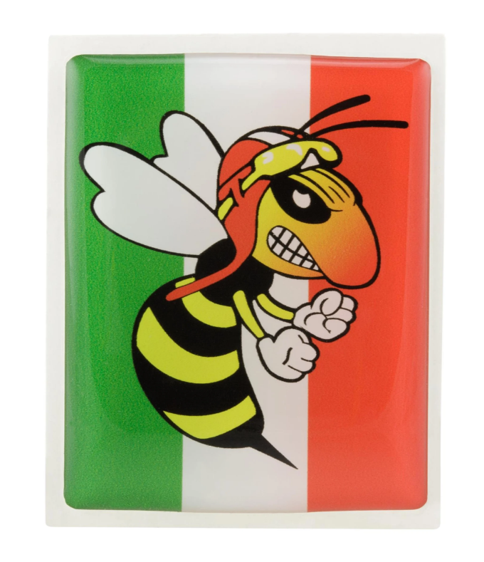 Emblema Vespa "avispa enfadada" 4 esquinas en cascada, verde/blanco/rojo
