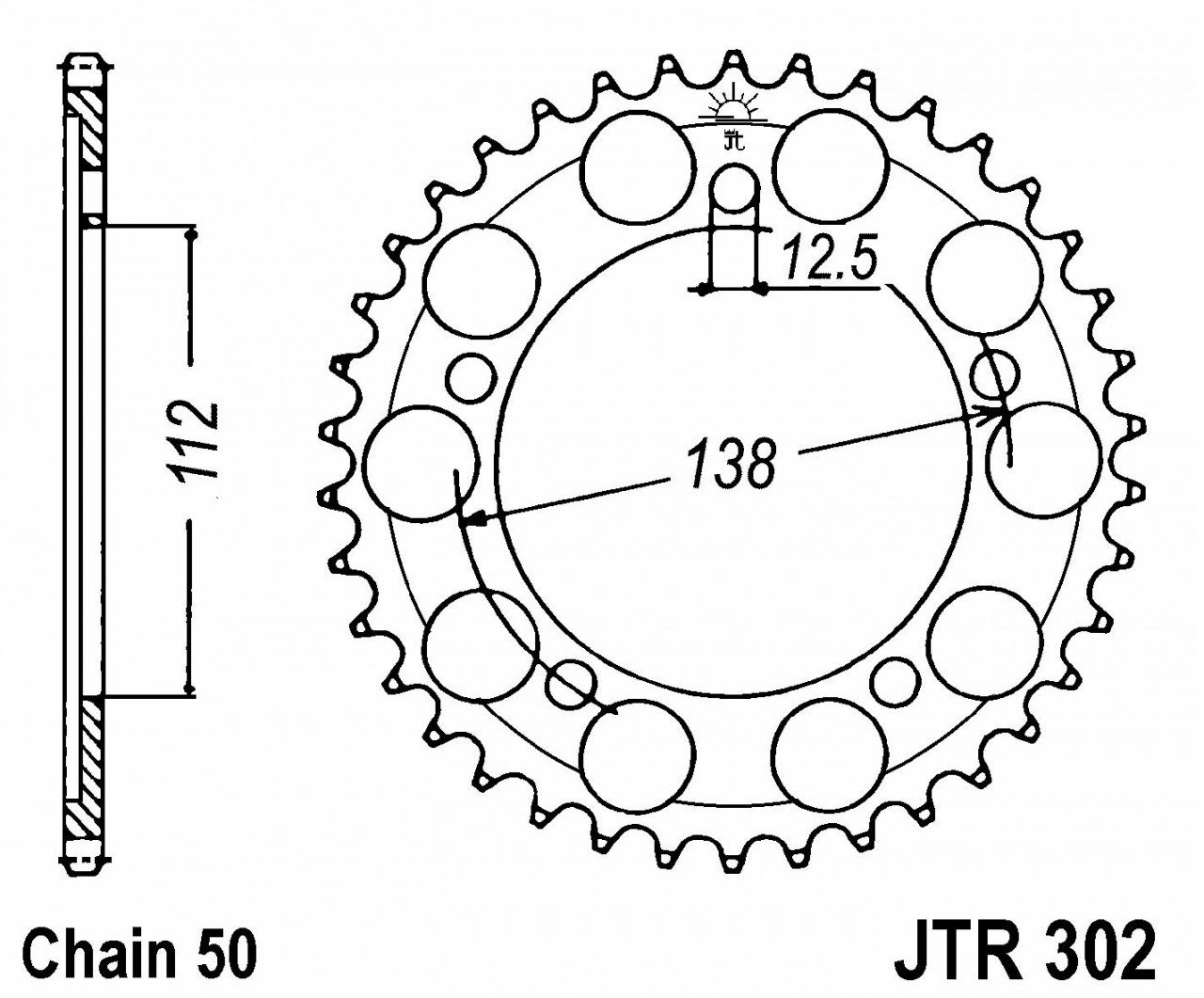 Piñón JT de acero, paso: 530, número de dientes: 42, JTR302.42