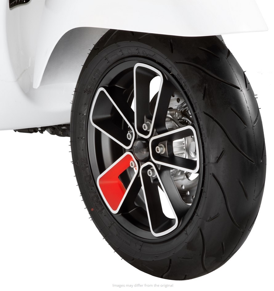 Llanta delantera/trasera 12" para Vespa GTS/GTS Super/GTV/GT 60/GT/GT L 125-300ccm, negro mate/rojo