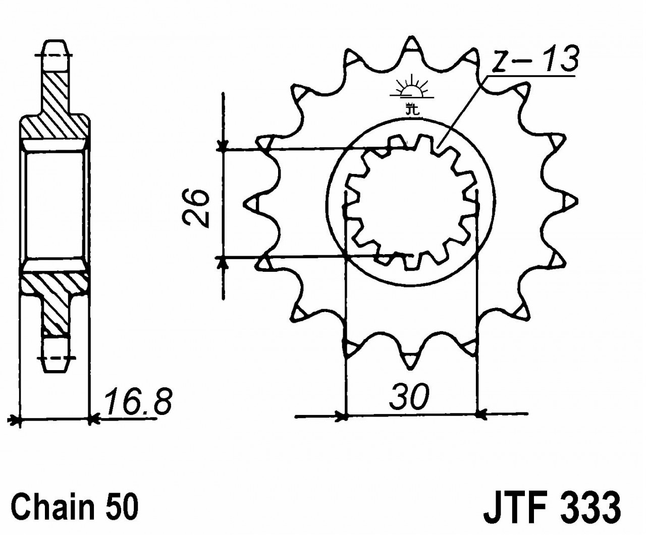 Piñón de cadena JT de acero, paso: 530, número de dientes: 16, JTF333.16