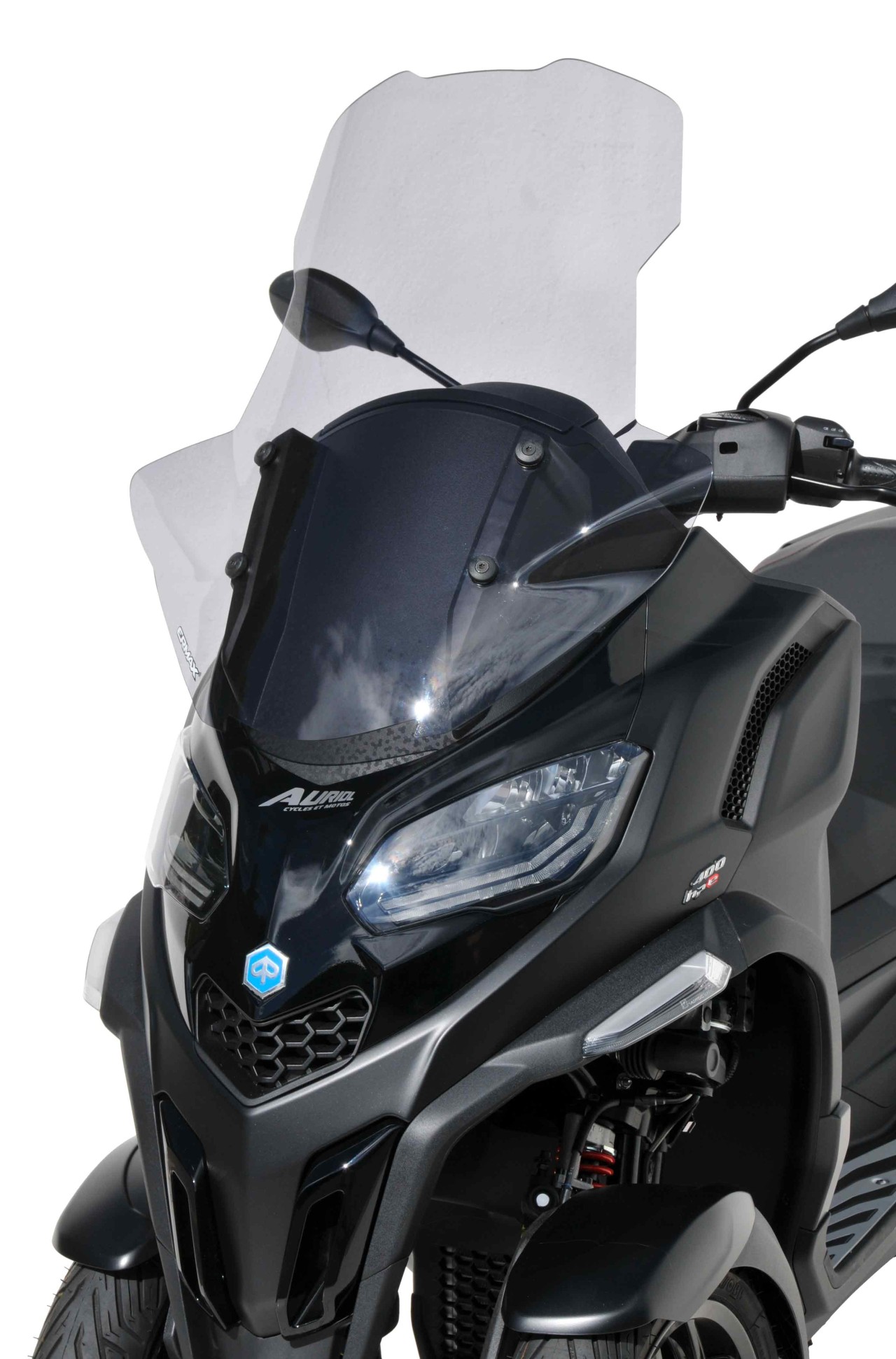 Parabrisas ERMAX con protector de manos para Piaggio MP3 400 HPE (-22), tintado/negro claro