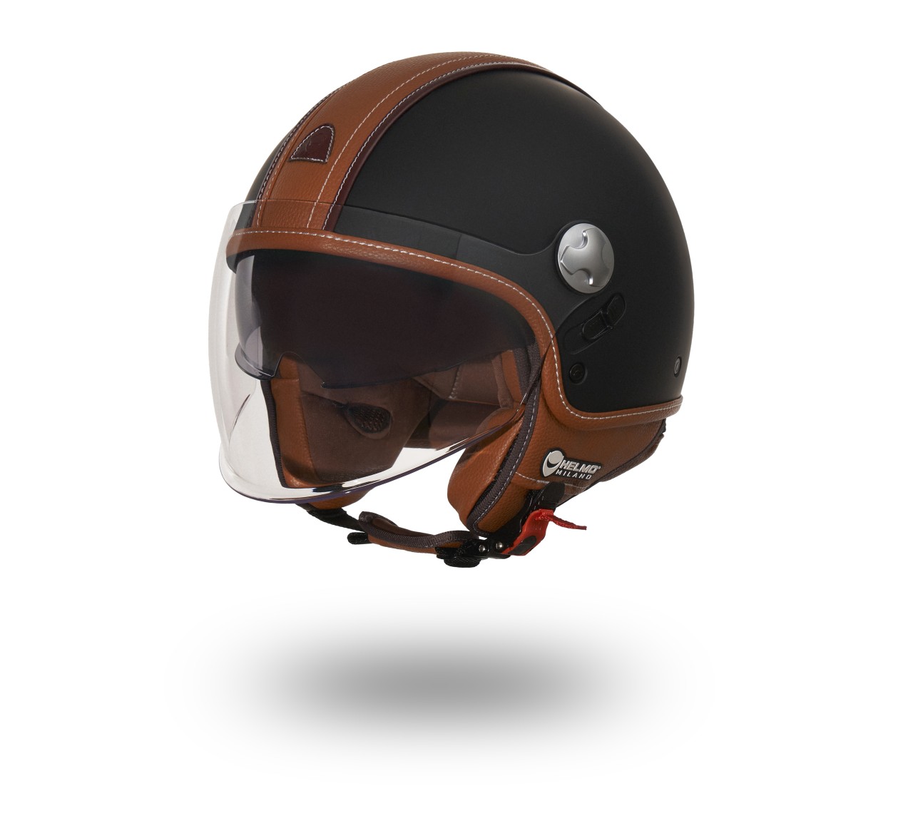 Helmo Milano Demi Jet PelleDura Premium schwarz matt mit braunem Öko-Leder
