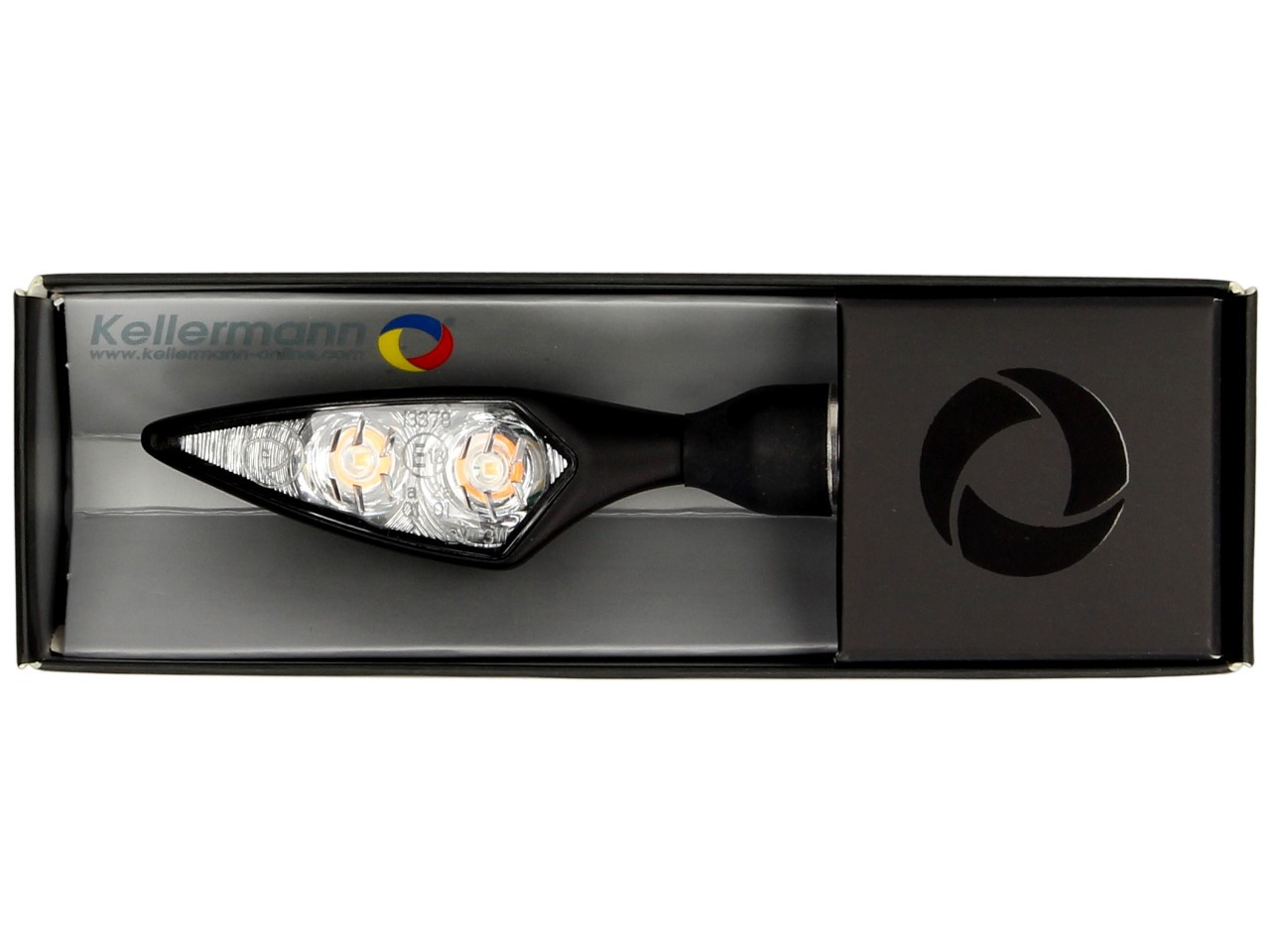 Indicador Kellermann, Rhombus Extreme, acero, LED, VR/HL, 12 V, negro satinado, M8x20, homologado E
