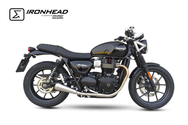 Silenciador trasero IRONHEAD Full Line Triumph Street Twin 900 (16-18), acero inoxidable, slip on, par, homologado E